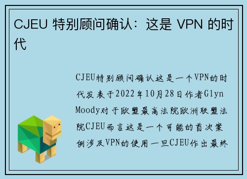 CJEU 特别顾问确认：这是 VPN 的时代 
